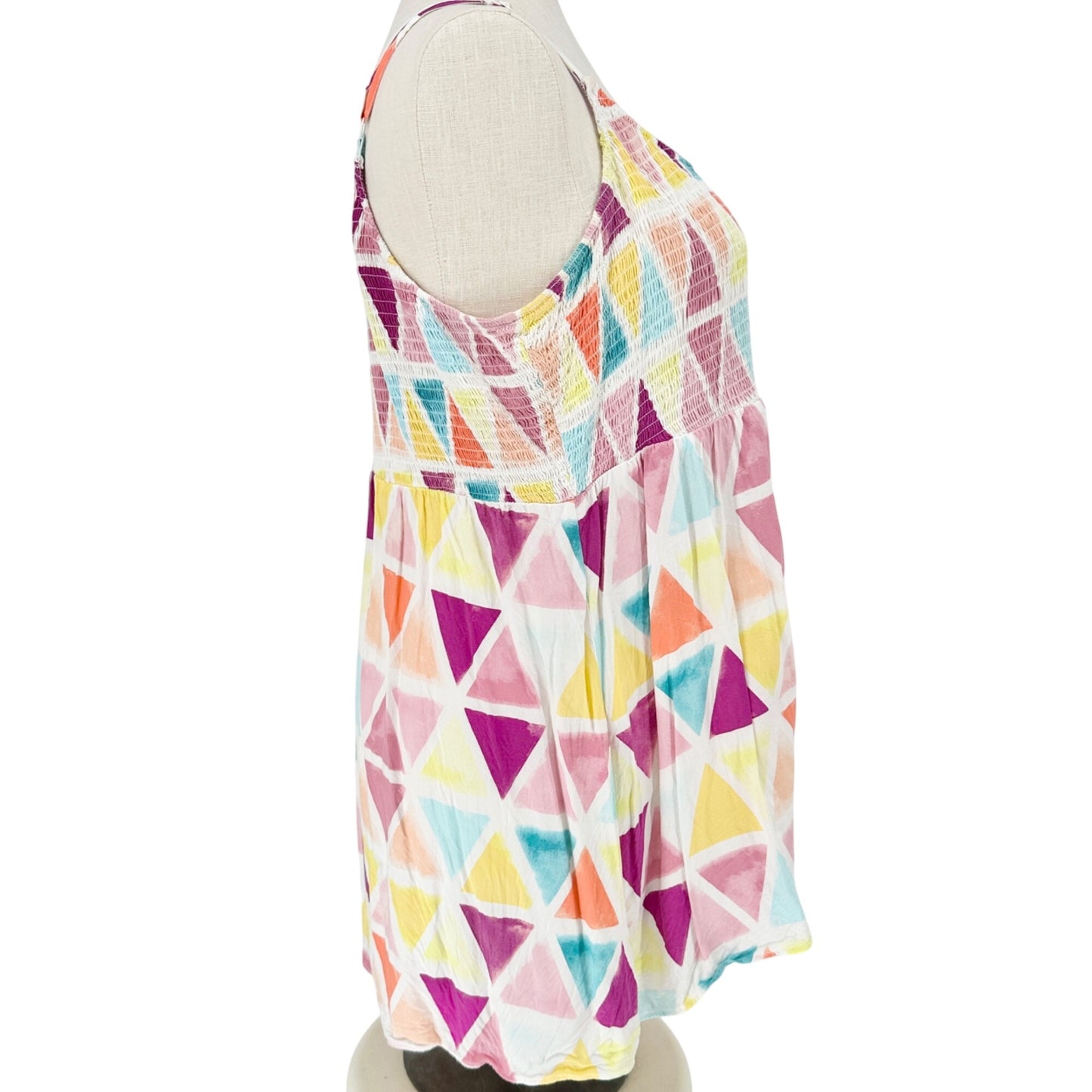 Torrid 3 Smocked Babydoll Top Womens Vibrant Geometric Print Sleeveless 22-24