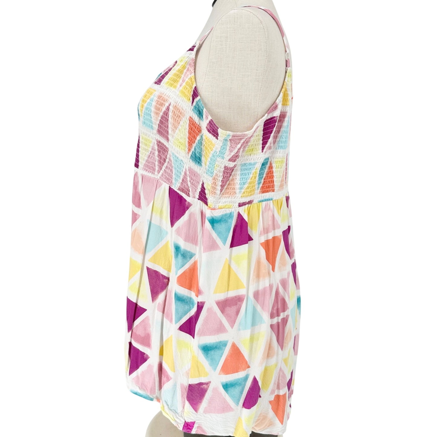Torrid 3 Smocked Babydoll Top Womens Vibrant Geometric Print Sleeveless 22-24