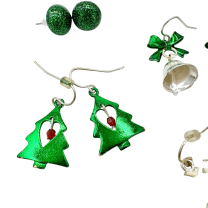 14-Pair Christmas Earring Set Holiday Designs Trees Bells Santas Candy Canes