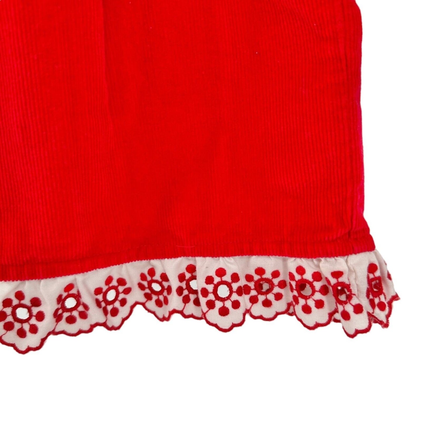 Hanna Andersson Girls 100 US 4 Dress Corduroy Red White Ruffled Cap Sleeves