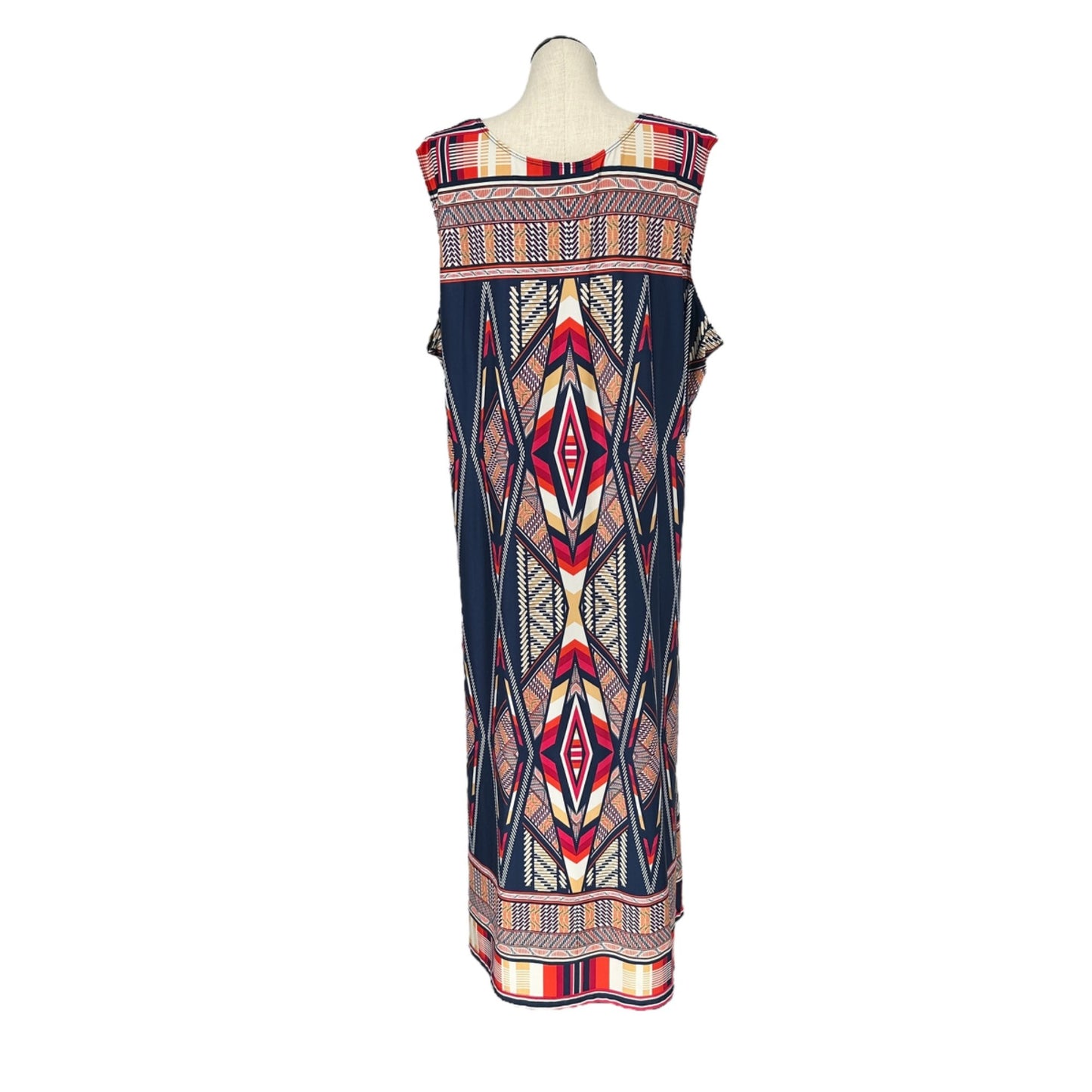 Denim 24/7 Maxi Dress Womens 3X Sleeveless Navy w/ Multicolor Geometric Pattern