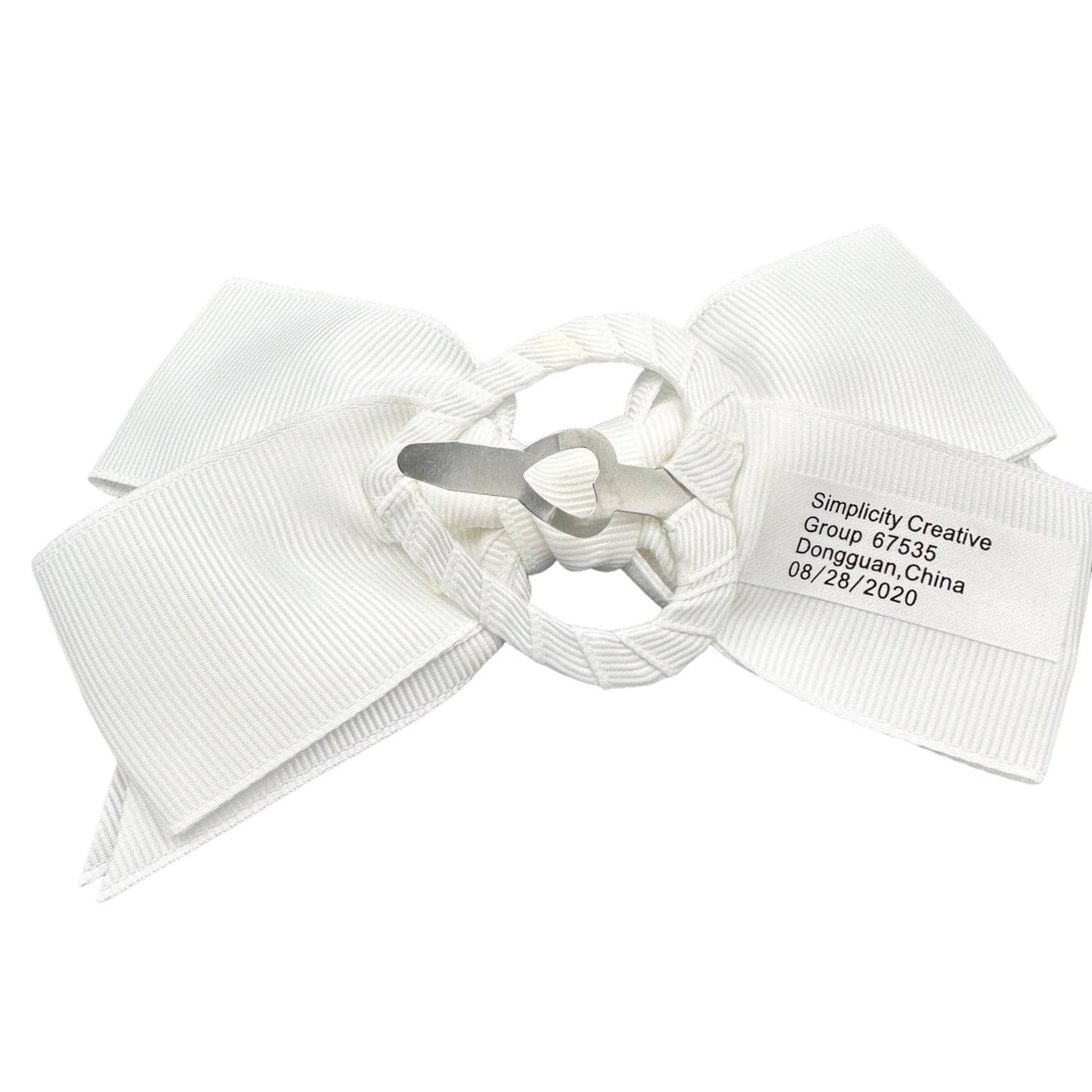 Simplicity Grosgrain Bows Set of 6 White With Heart Clips on Back Hair Packages