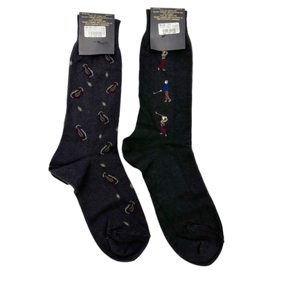 Mountain High Hosiery Socks Men's 10-13 TWO PAIRS Black Golfers and Paisley NWT