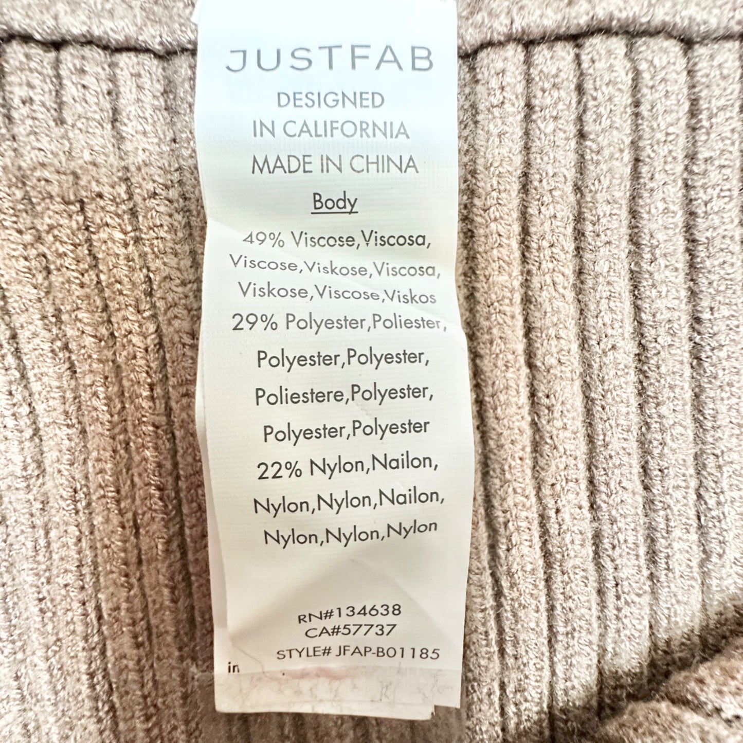 Justfab Ribbed Knit Pants Womens XL Beige Ribbed Wide-Leg Soft Comfortable