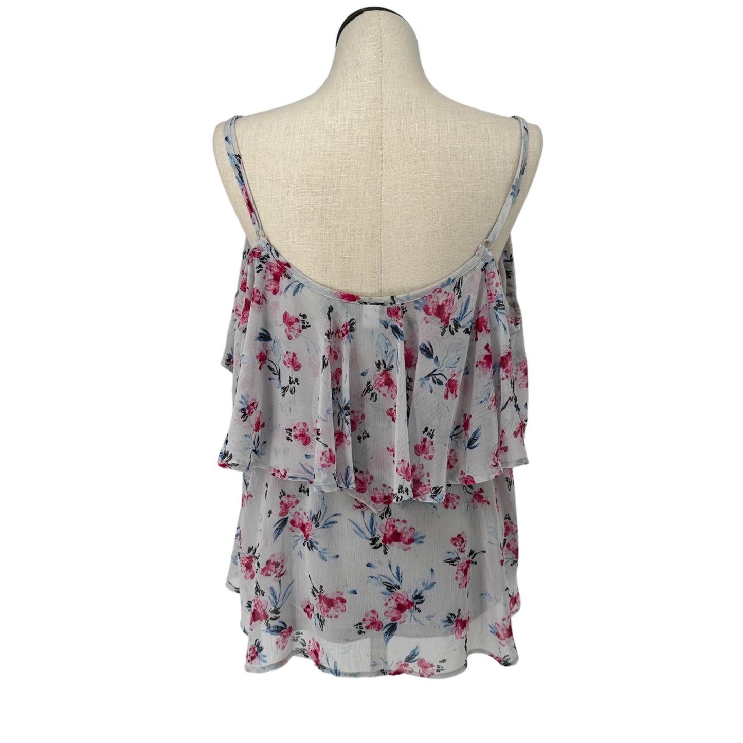 Torrid Top Womens 3X Sleeveless Layered Blouse Floral Print Pink Blue on White
