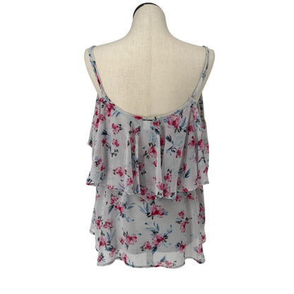 Torrid Top Womens 3X Sleeveless Layered Blouse Floral Print Pink Blue on White