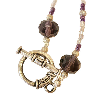 Handcrafted Beaded Necklace Purple & White Beads Fun Unique Long Jewelry NEW
