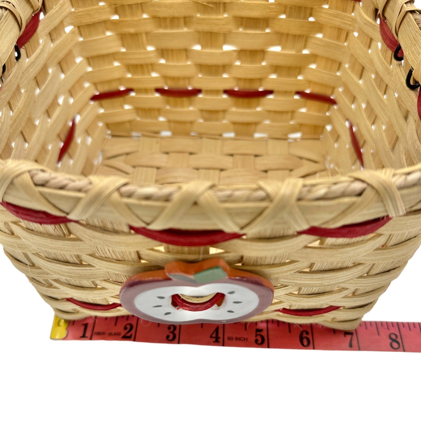 Handmade Basket Apple Delight Black Wire and Red Wood Handle Apple Adornment