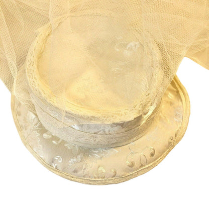 Lacy White Skimmer Style Wedding Hat with Full Veil Bridal Event Worthy