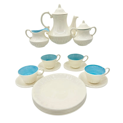 Childrens 17 Piece Ceramic Tea Set With Blue Interiors and White Exterior Design