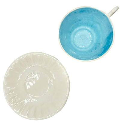 Childrens 17 Piece Ceramic Tea Set With Blue Interiors and White Exterior Design