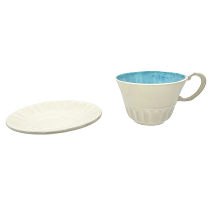 Childrens 17 Piece Ceramic Tea Set With Blue Interiors and White Exterior Design