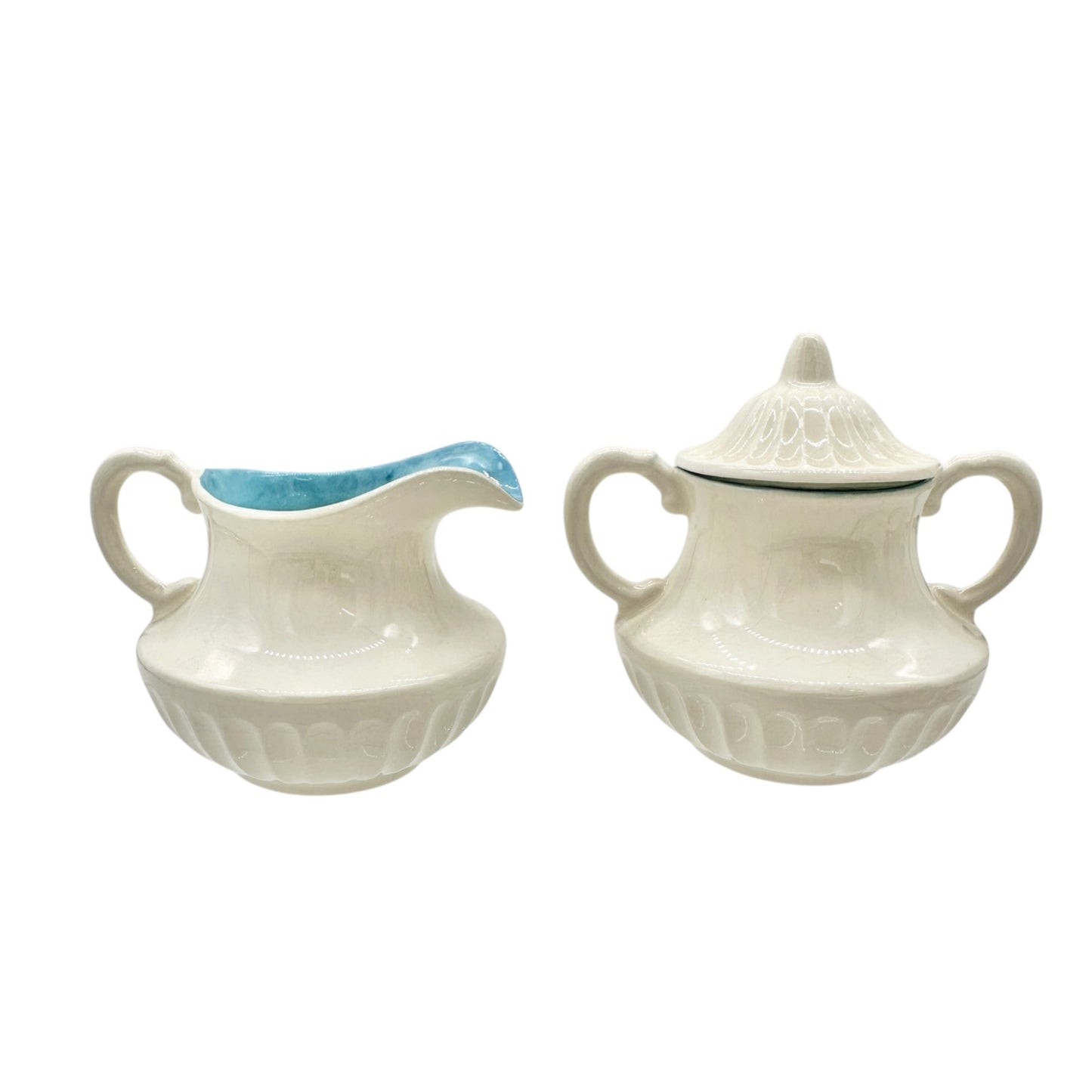 Childrens 17 Piece Ceramic Tea Set With Blue Interiors and White Exterior Design