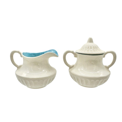 Childrens 17 Piece Ceramic Tea Set With Blue Interiors and White Exterior Design