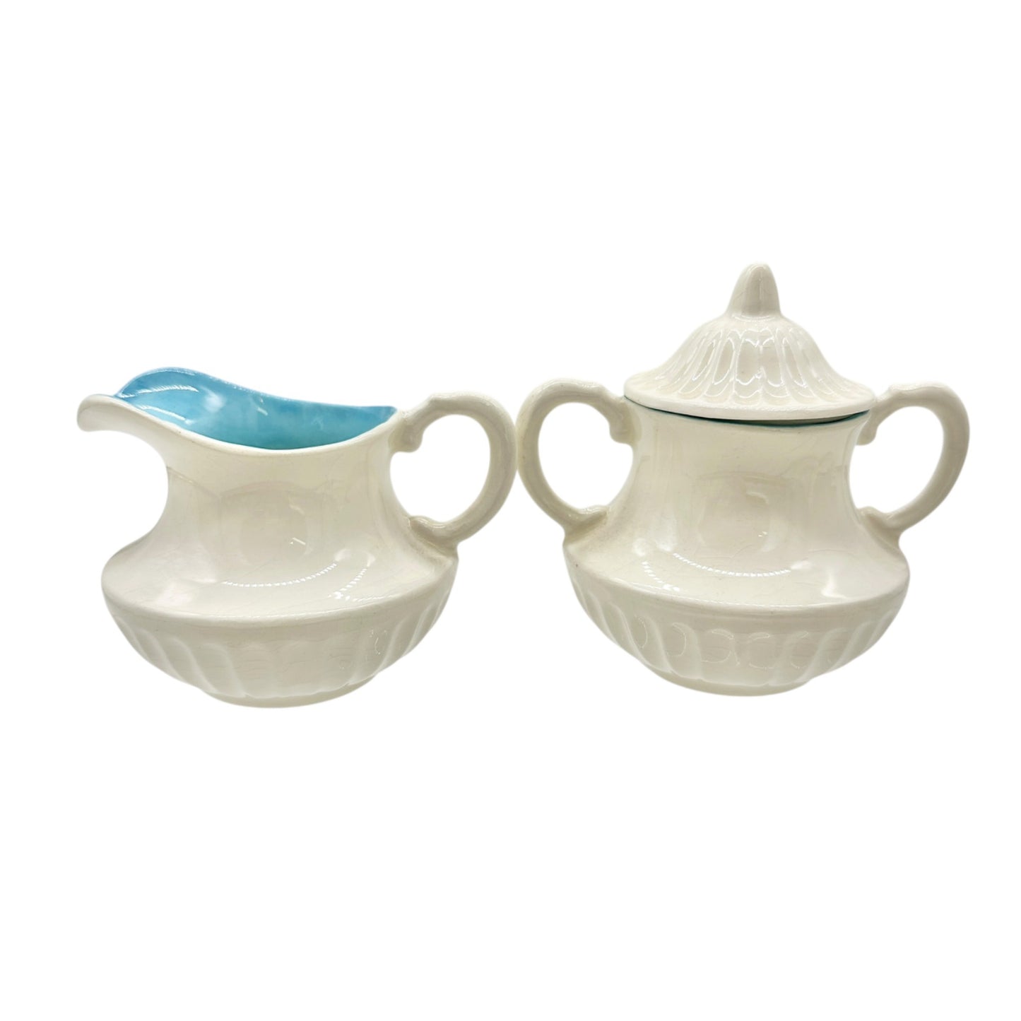 Childrens 17 Piece Ceramic Tea Set With Blue Interiors and White Exterior Design