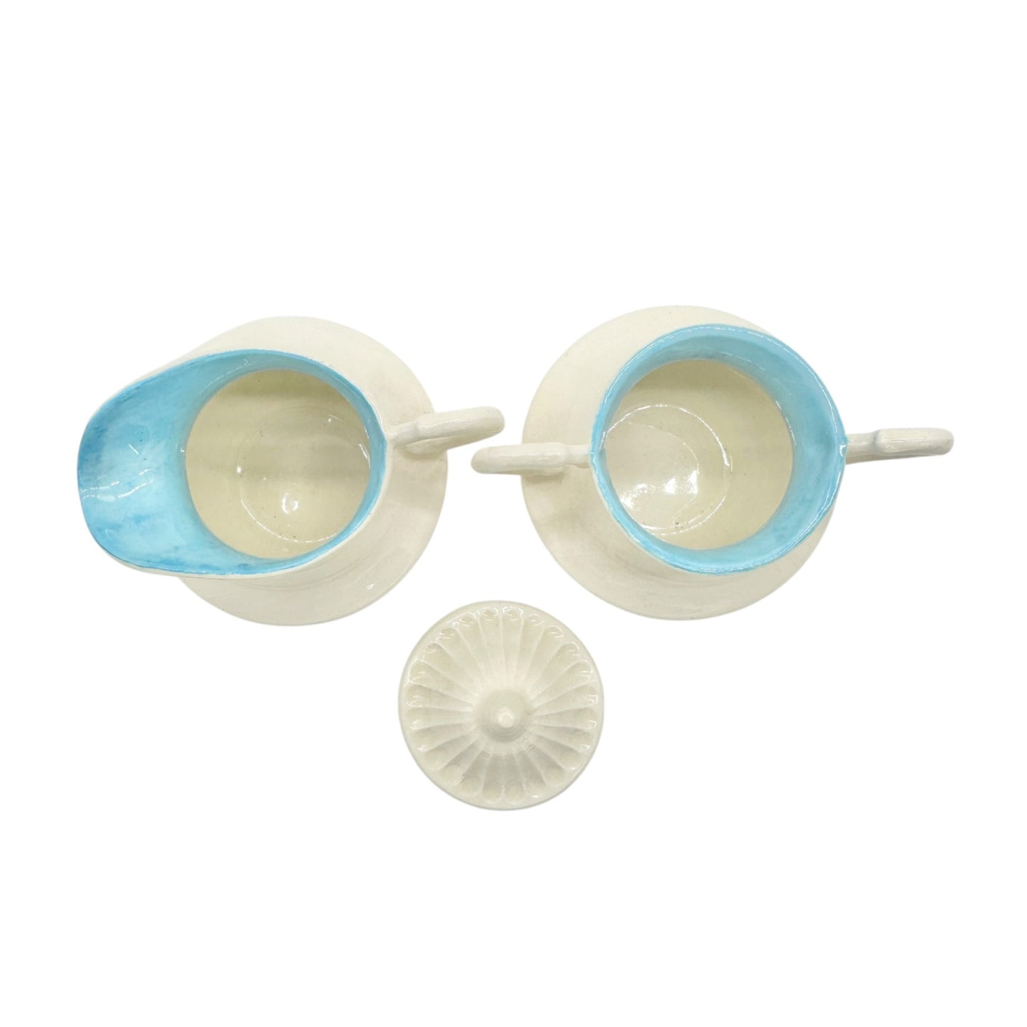 Childrens 17 Piece Ceramic Tea Set With Blue Interiors and White Exterior Design