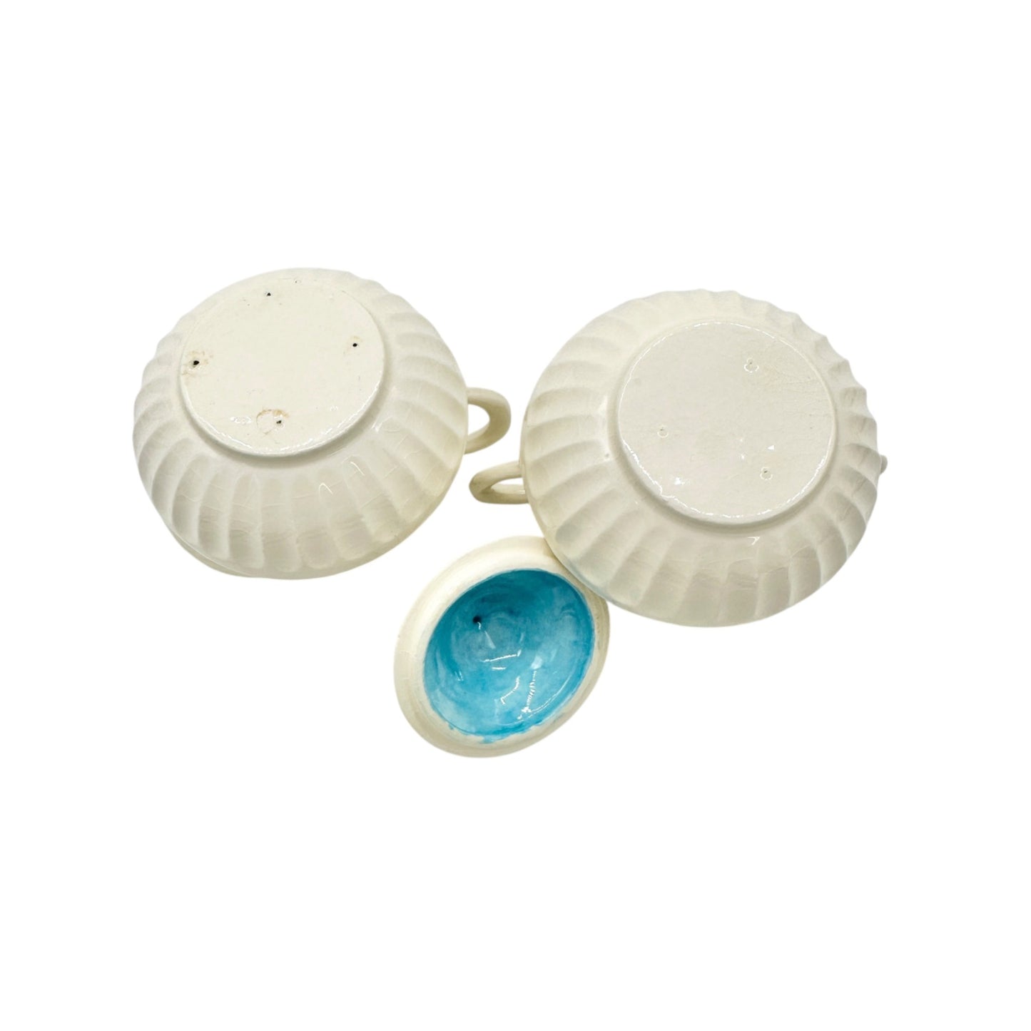Childrens 17 Piece Ceramic Tea Set With Blue Interiors and White Exterior Design