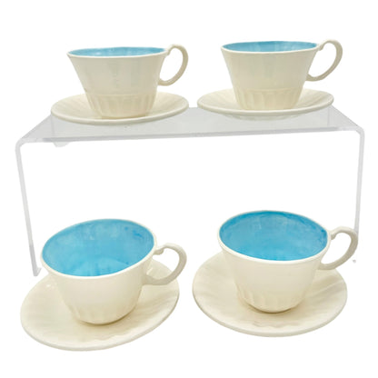 Childrens 17 Piece Ceramic Tea Set With Blue Interiors and White Exterior Design