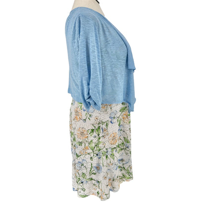 Perceptions Dress with Cardigan Set Womens L White Lace Florals Blue Sheer Shrug