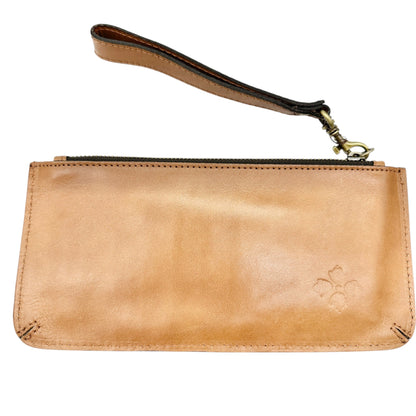 Patricia Nash Signature Map Wristlet In Riot Rust Leather Zip Closure Card Slots