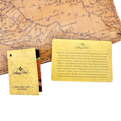 Patricia Nash Signature Map Wristlet In Riot Rust Leather Zip Closure Card Slots