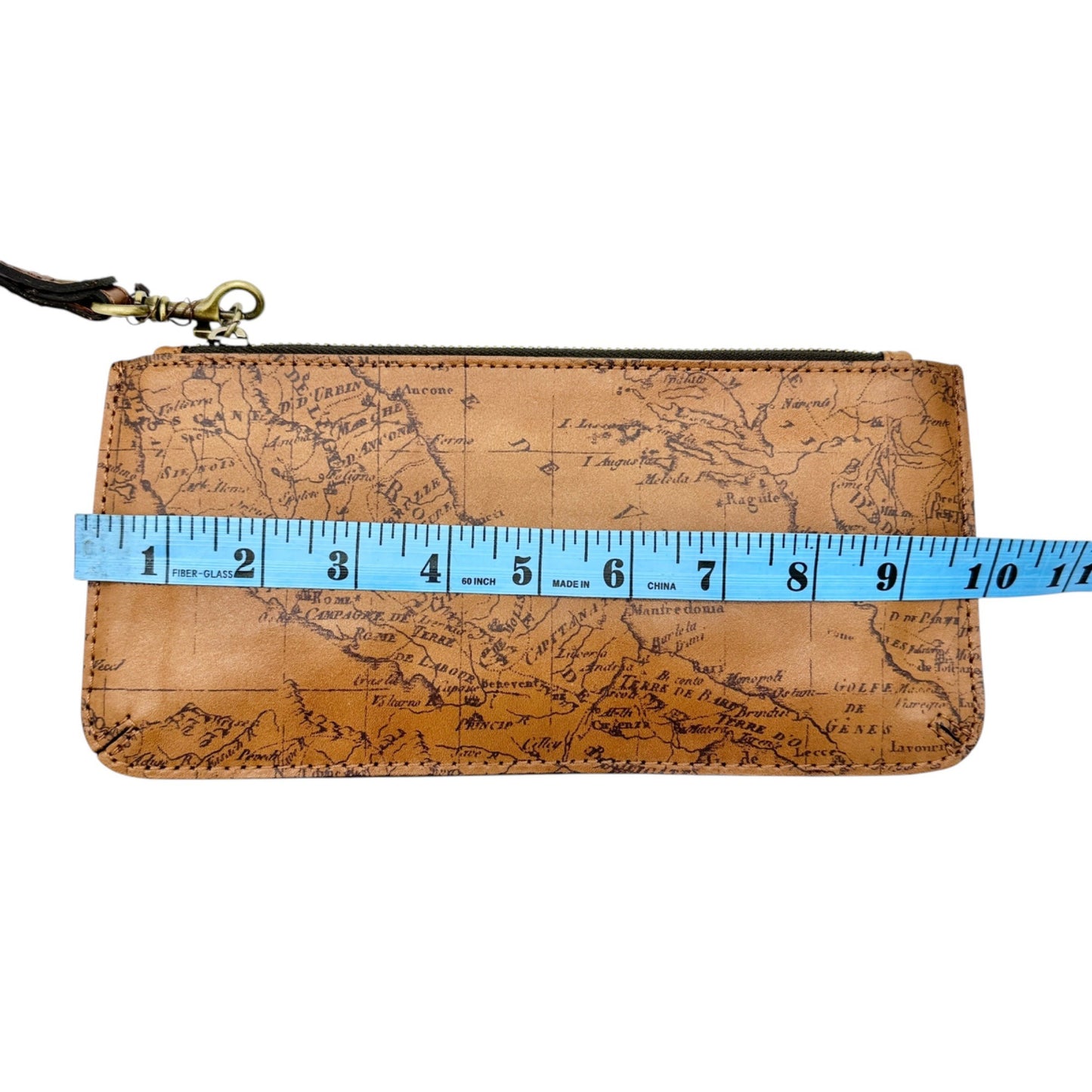 Patricia Nash Signature Map Wristlet In Riot Rust Leather Zip Closure Card Slots