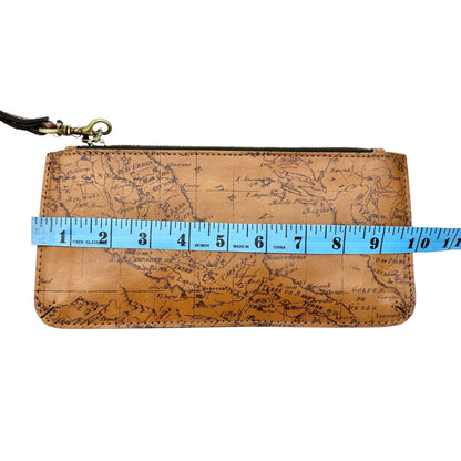 Patricia Nash Signature Map Wristlet In Riot Rust Leather Zip Closure Card Slots