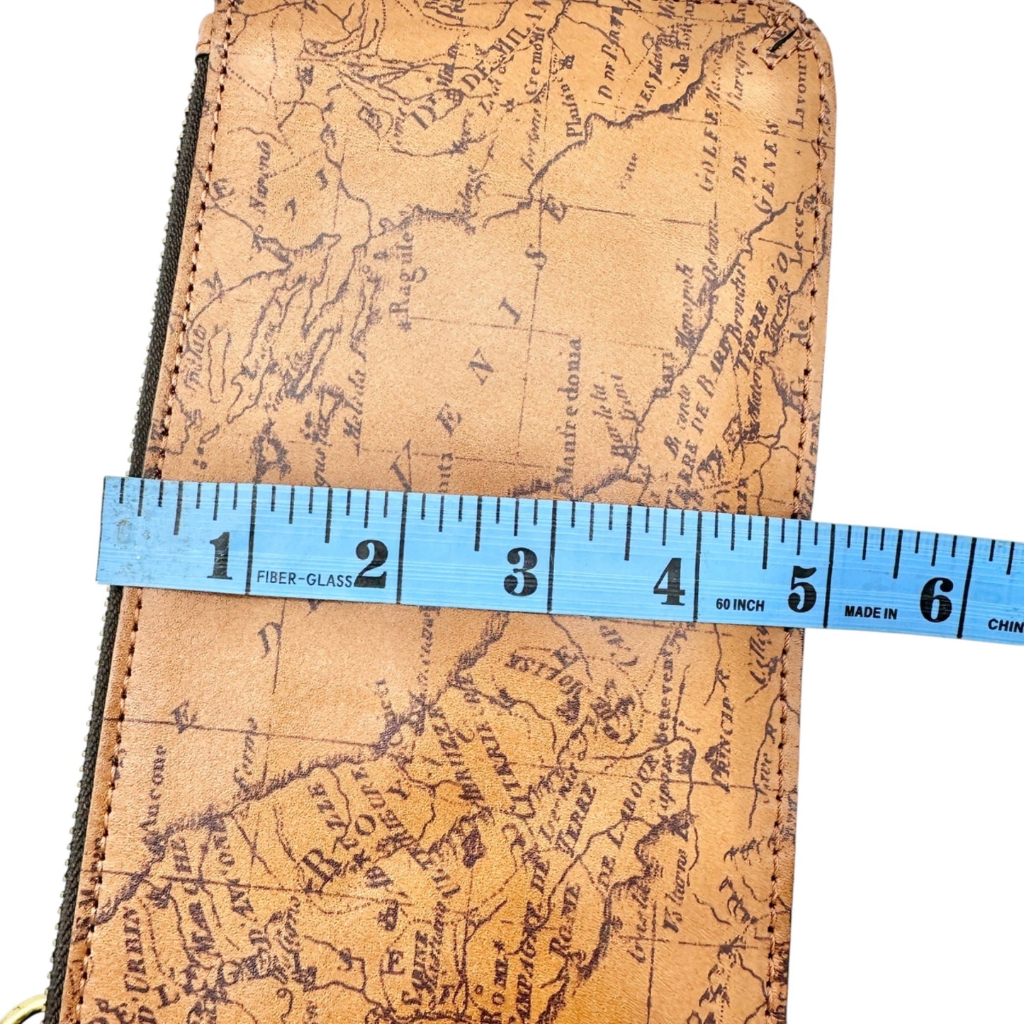 Patricia Nash Signature Map Wristlet In Riot Rust Leather Zip Closure Card Slots
