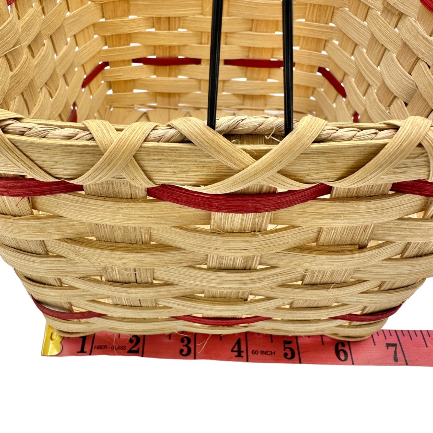 Handmade Basket Apple Delight Black Wire and Red Wood Handle Apple Adornment