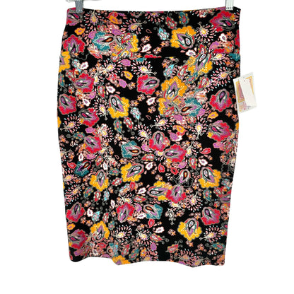 LuLaRoe Cassie Skirt Womens L Black w Bright Multicolor Paisley Print NWT