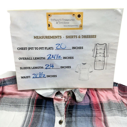 Mudd Shirt Womens Large Blue Pink Plaid Button Front Chest Pockets Long Sleeve