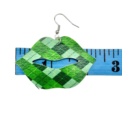 Two Pairs of St. Patrick's Day Earrings 1 Lips 1 Teardrop Shamrocks Plaid NEW