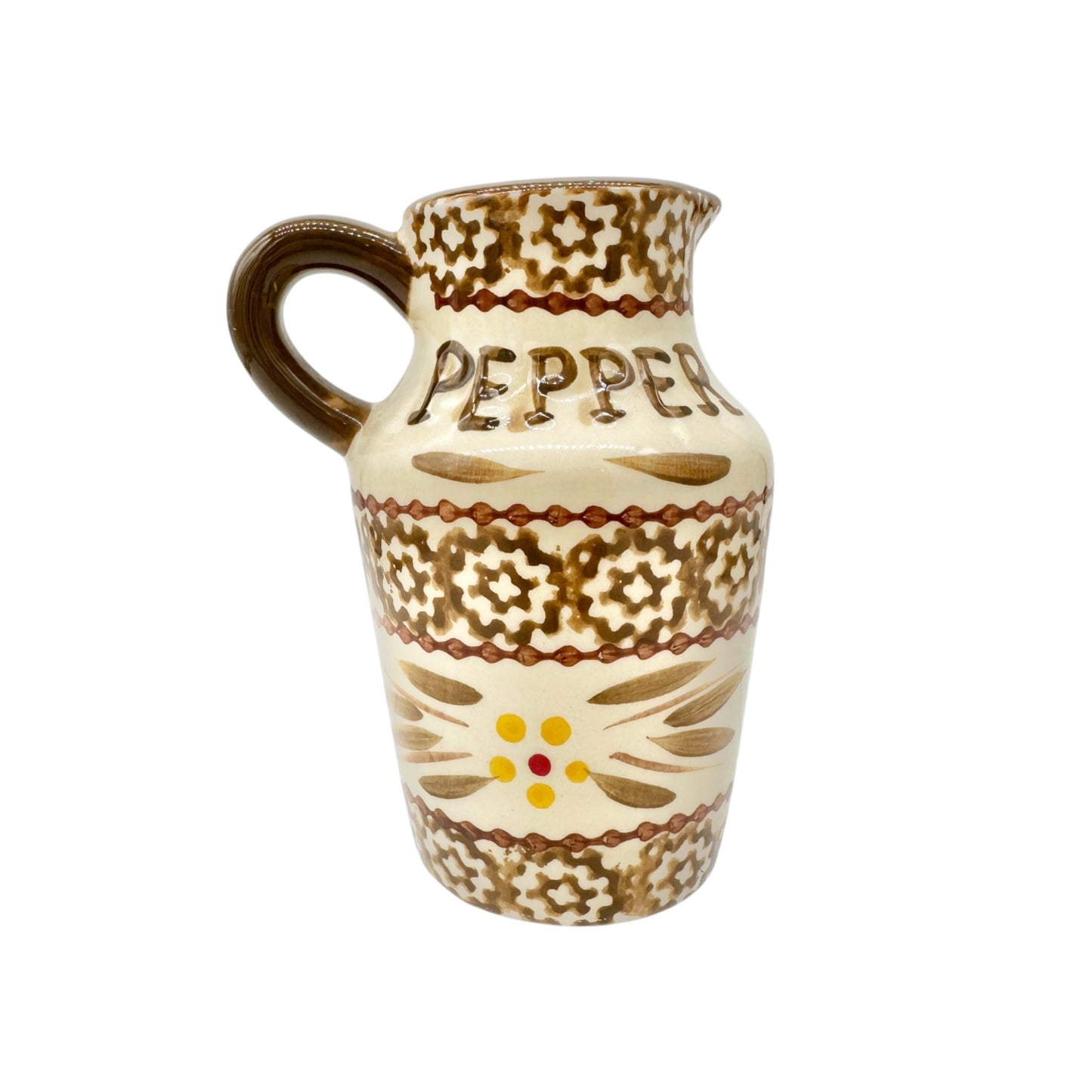 Ceramic Salt and Pepper Jars With Metal Holder Rustic Temp-Tations Brown 4.5”H