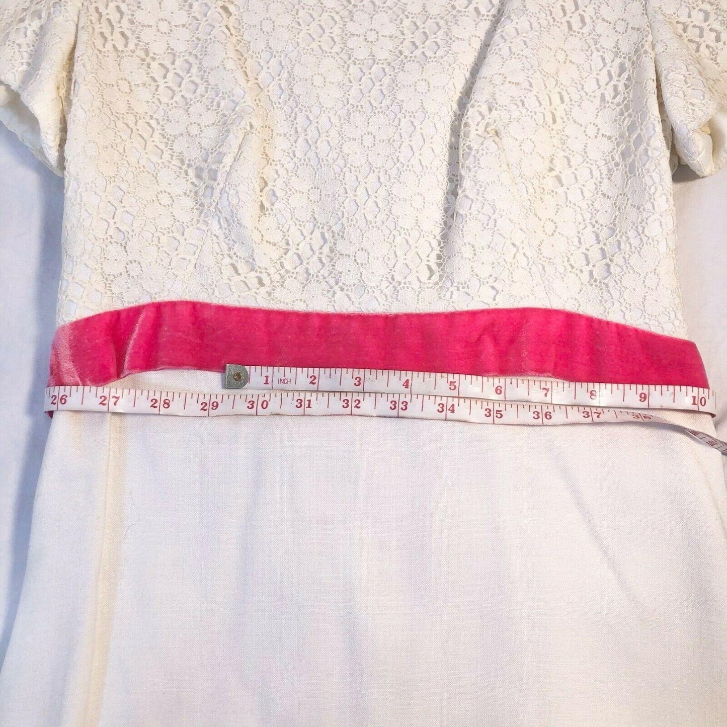 Vintage White Lace Maxi Dress Pink Velvet Waist Cap Sleeves Elegant Formal Wear