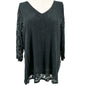 Lane Bryant Tunic Top Womens 26/28 Black Lace Vneck Sheer Sleeves Elegant Design