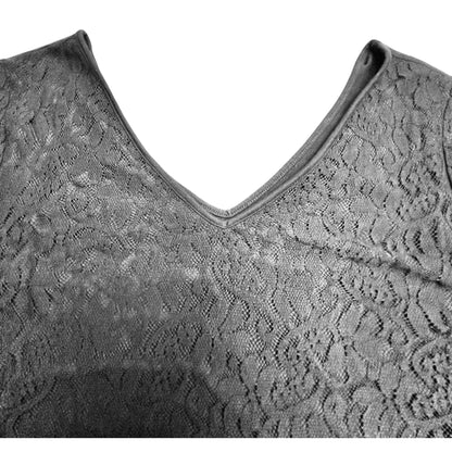 Lane Bryant Tunic Top Womens 26/28 Black Lace Vneck Sheer Sleeves Elegant Design