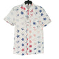 Como Man Shirt Small White Red Blue Stars Button Up Short Sleeve NWT