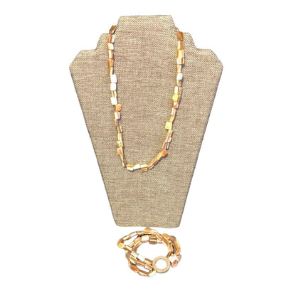 Abalone 18 inch Necklace and 9 inch Bracelet Silvertone Jewelry Set