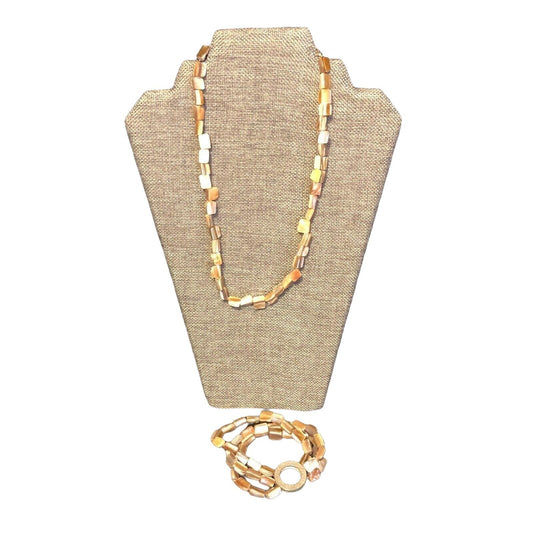 Abalone 18 inch Necklace and 9 inch Bracelet Silvertone Jewelry Set