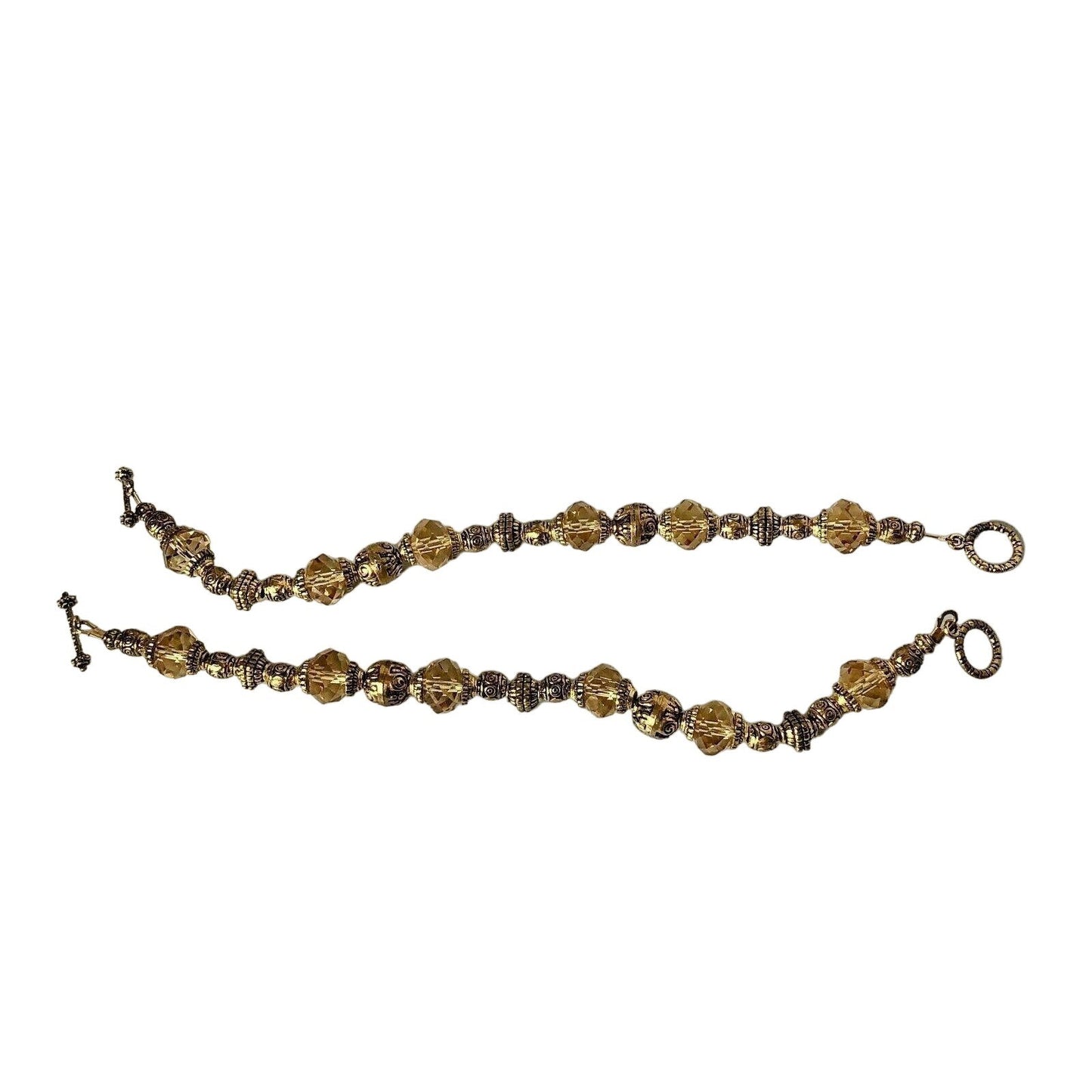 Pair of 2 Vintage Goldtone Beaded Bracelets Toggle Clasp EUC