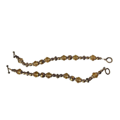 Pair of 2 Vintage Goldtone Beaded Bracelets Toggle Clasp EUC