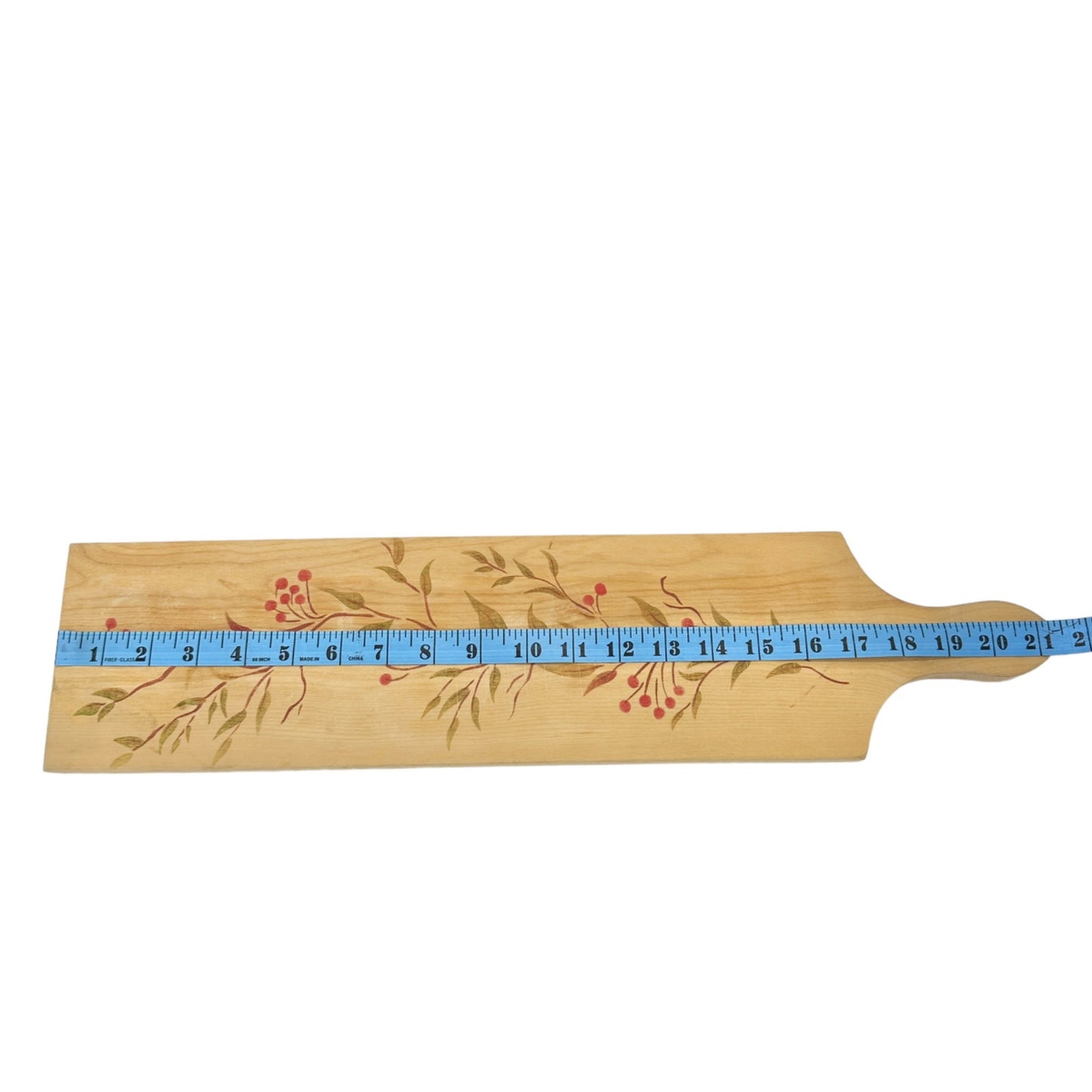Decorative Wood Cutting Board 21.5in L x 5in W Red Berries Green Leaves Stems