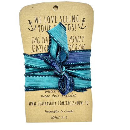 Silk Wrap Bracelet By Clair Ashley JUST GO Inscribed Pure Silk Ribbon