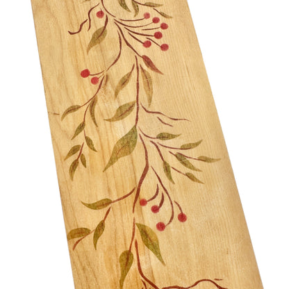 Decorative Wood Cutting Board 21.5in L x 5in W Red Berries Green Leaves Stems