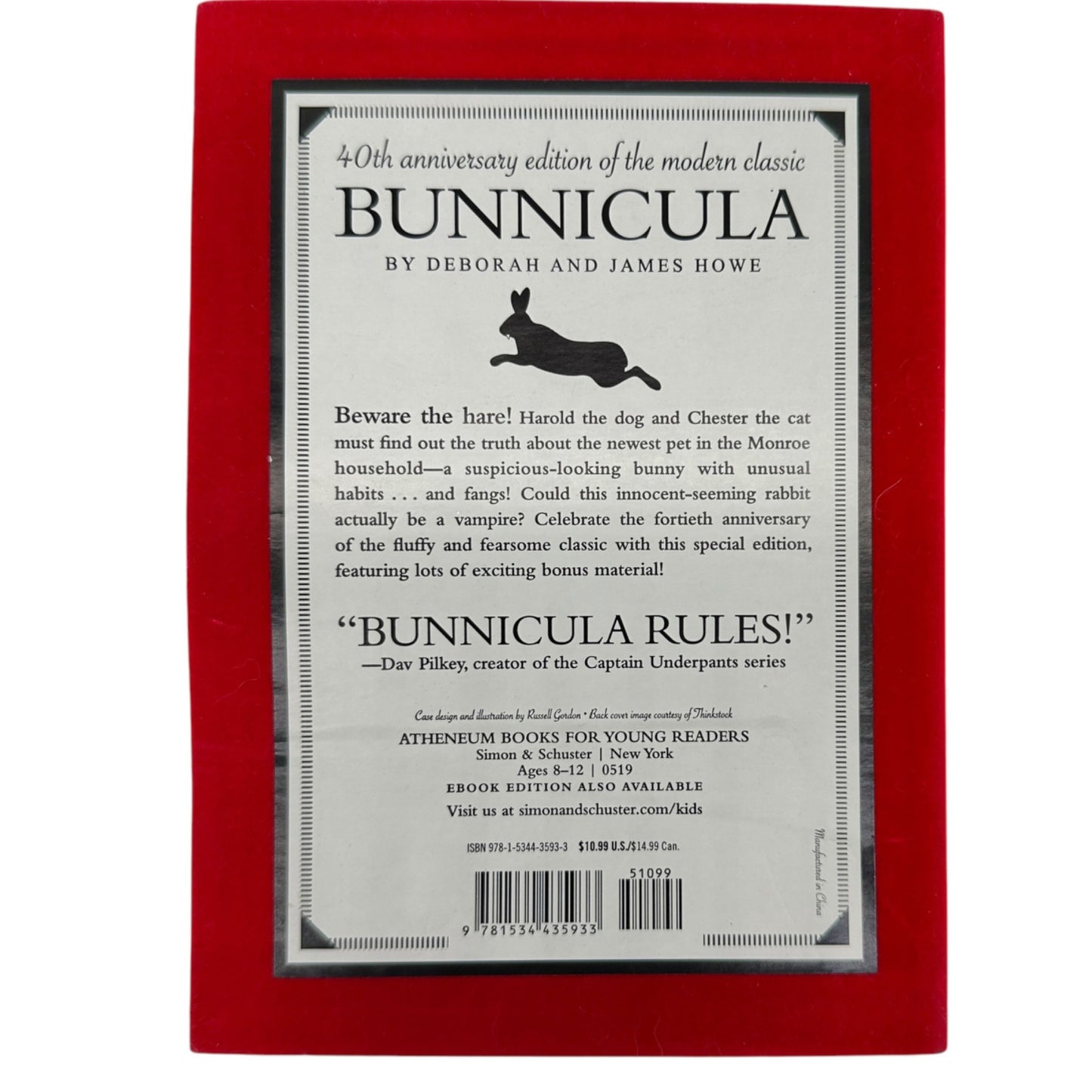 Bunnicula 40th Anniversary Edition Hardcover By Deborah & James Howe Velvet Red