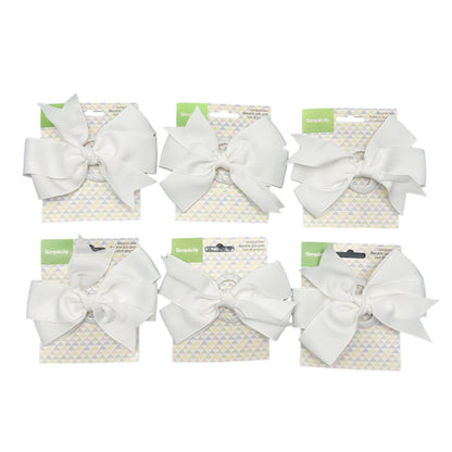 Simplicity Grosgrain Bows Set of 6 White With Heart Clips on Back Hair Packages