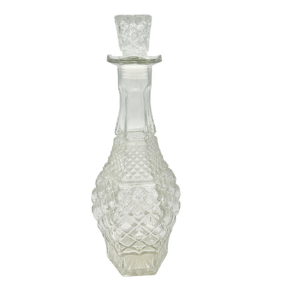 Vintage Clear Glass Decanter Hexagon Shape Diamond Pattern with Stopper 34 fl oz