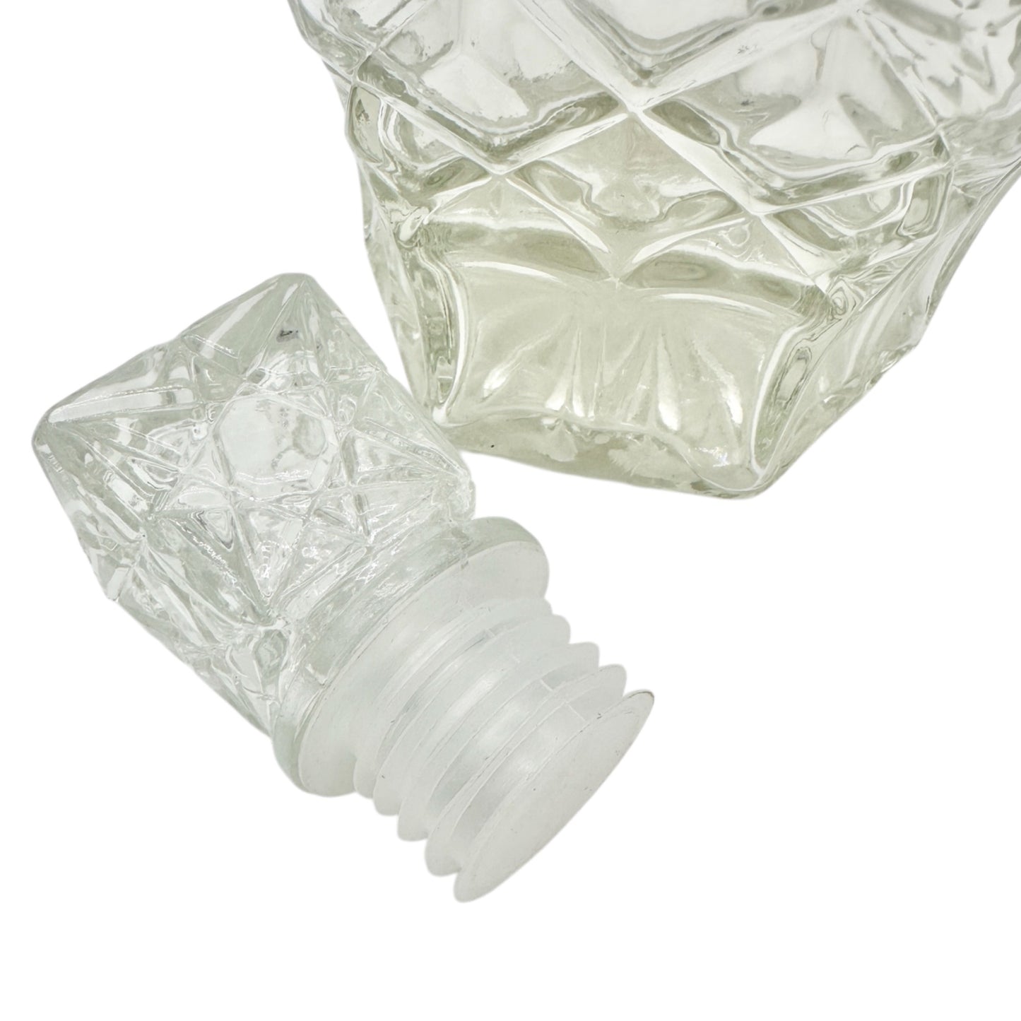 Vintage Clear Glass Decanter Hexagon Shape Diamond Pattern with Stopper 34 fl oz