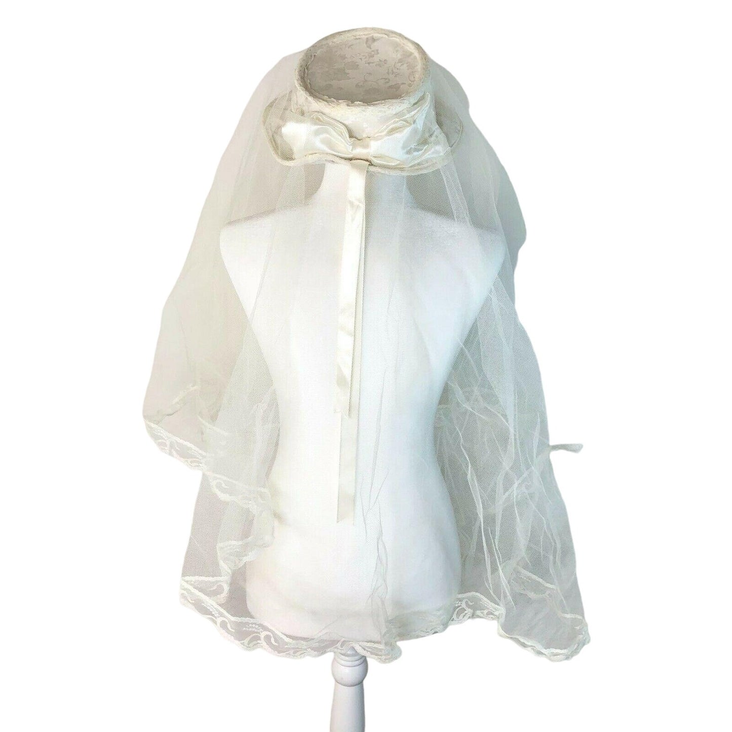 Lacy White Skimmer Style Wedding Hat with Full Veil Bridal Event Worthy