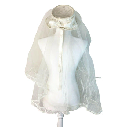 Lacy White Skimmer Style Wedding Hat with Full Veil Bridal Event Worthy